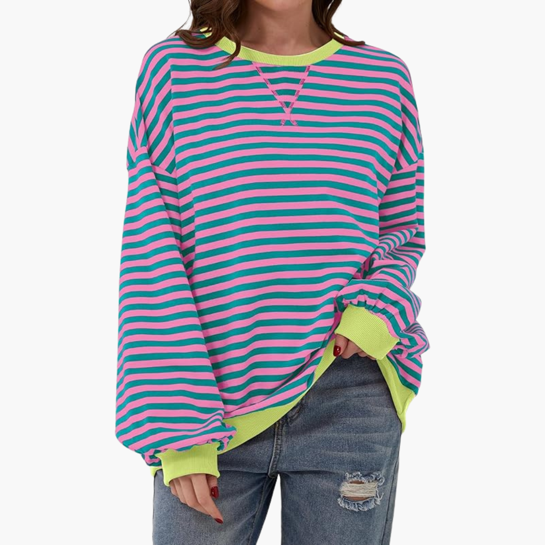 Dame Overdimensioneret Stribet Sweatshirt | Afslappet Langærmet Pullover