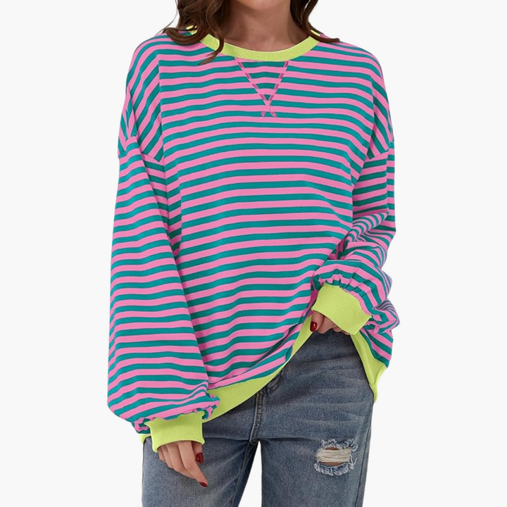 Dame Overdimensioneret Stribet Sweatshirt | Afslappet Langærmet Pullover
