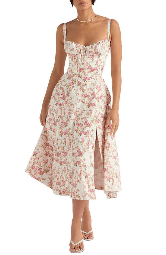 Dame Blomstret Bustier Solkjole | Taljeformende Pasform