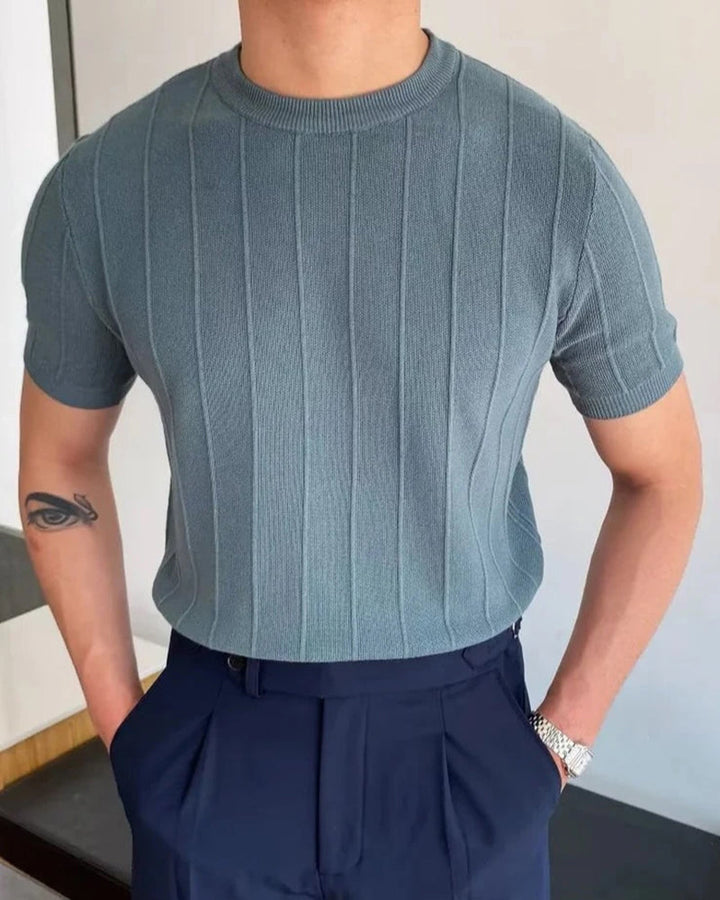 T-shirt homme à col ras du cou côtelé | Basique décontracté texturé