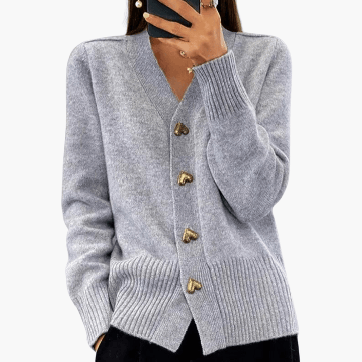 Dame Hjerteknap Cardigan | Elegante Strikke Knap-op Trøje