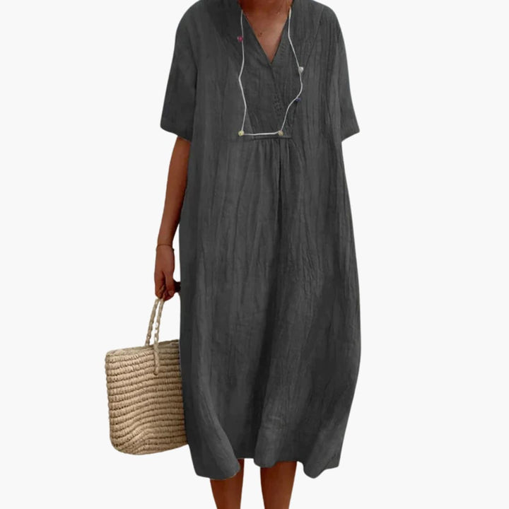 Robe bohème à col en V pour femme | Robe d'été ample décontractée