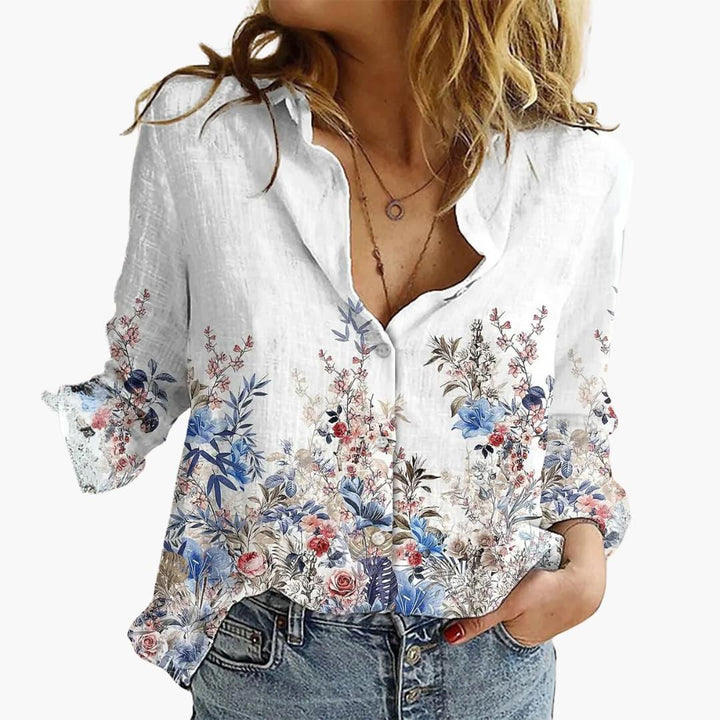 Dame Sommerfugleprint Bluse | V-Udskæring Afslappende Pasform