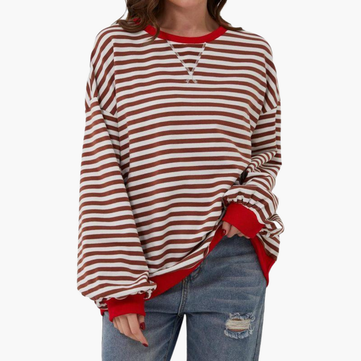 Dame Overdimensioneret Stribet Sweatshirt | Afslappet Langærmet Pullover