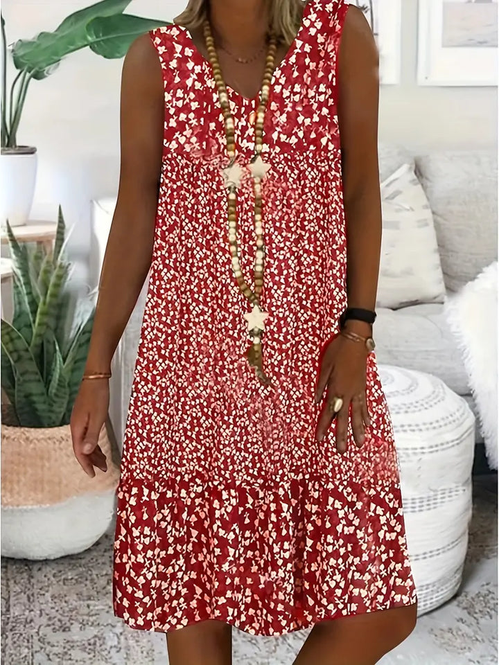 Robe d'été sans manches à encolure en V pour femme | Imprimé floral blanc