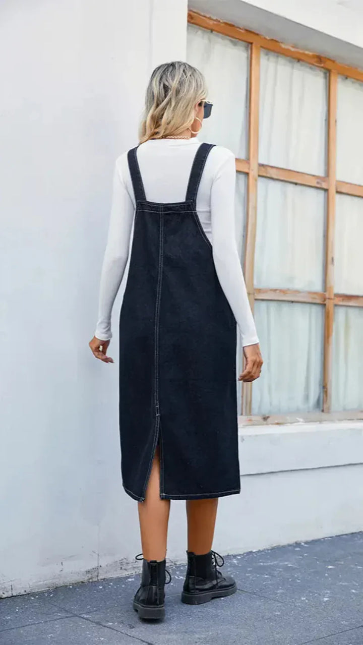 Dame Denimstil Midi Pinafor Kjole
