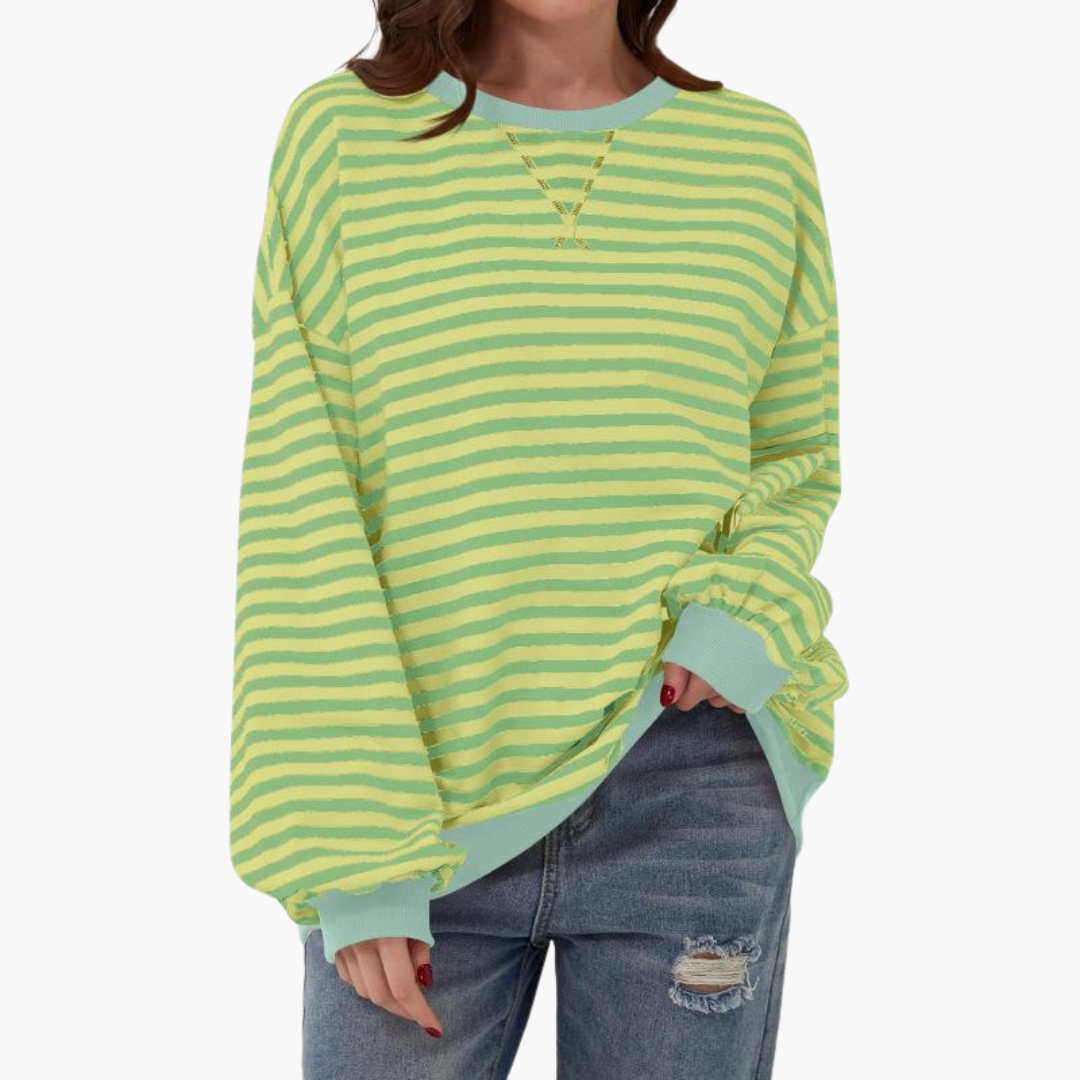 Dame Overdimensioneret Stribet Sweatshirt | Afslappet Langærmet Pullover