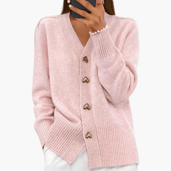 Dame Hjerteknap Cardigan | Elegante Strikke Knap-op Trøje