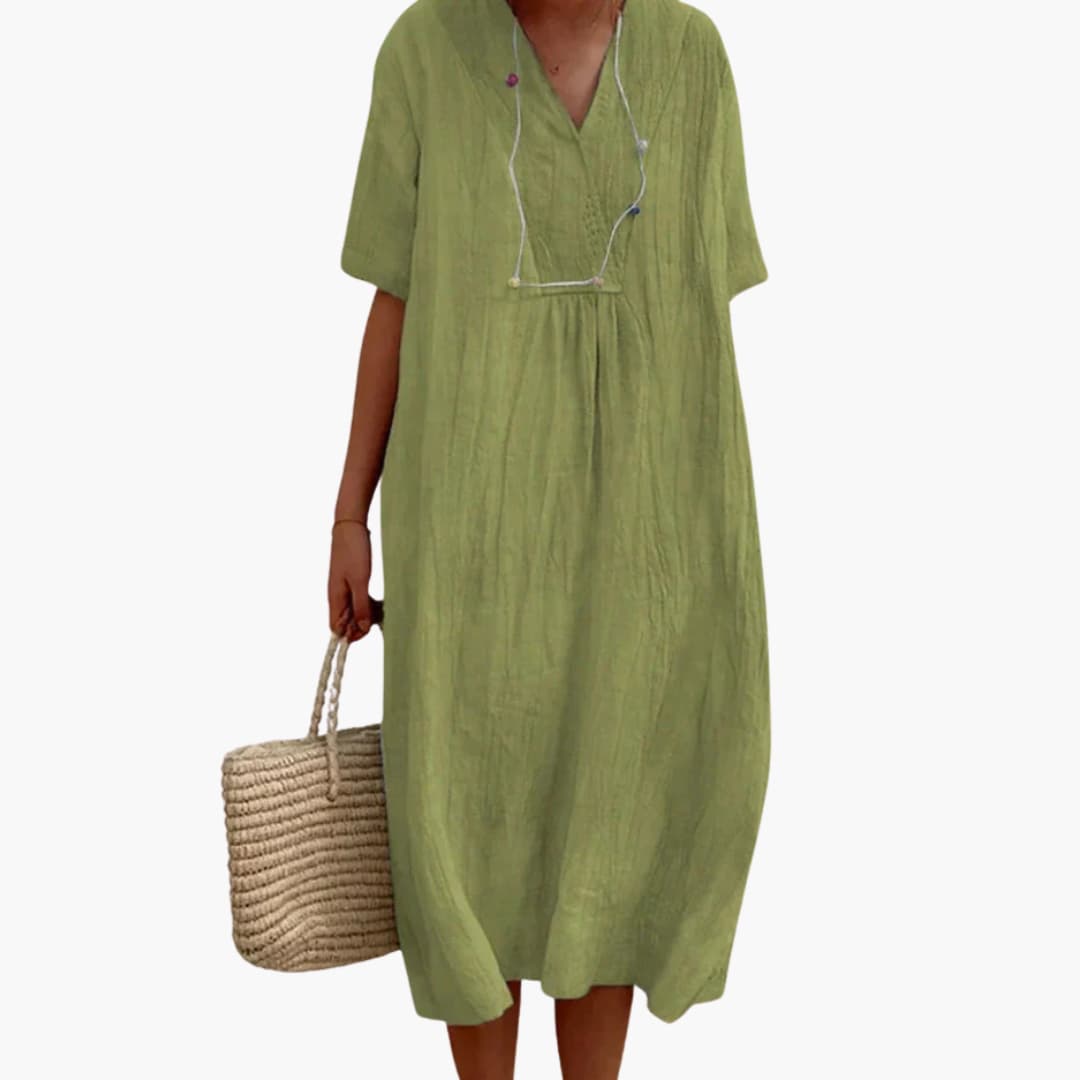 Robe bohème à col en V pour femme | Robe d'été ample décontractée