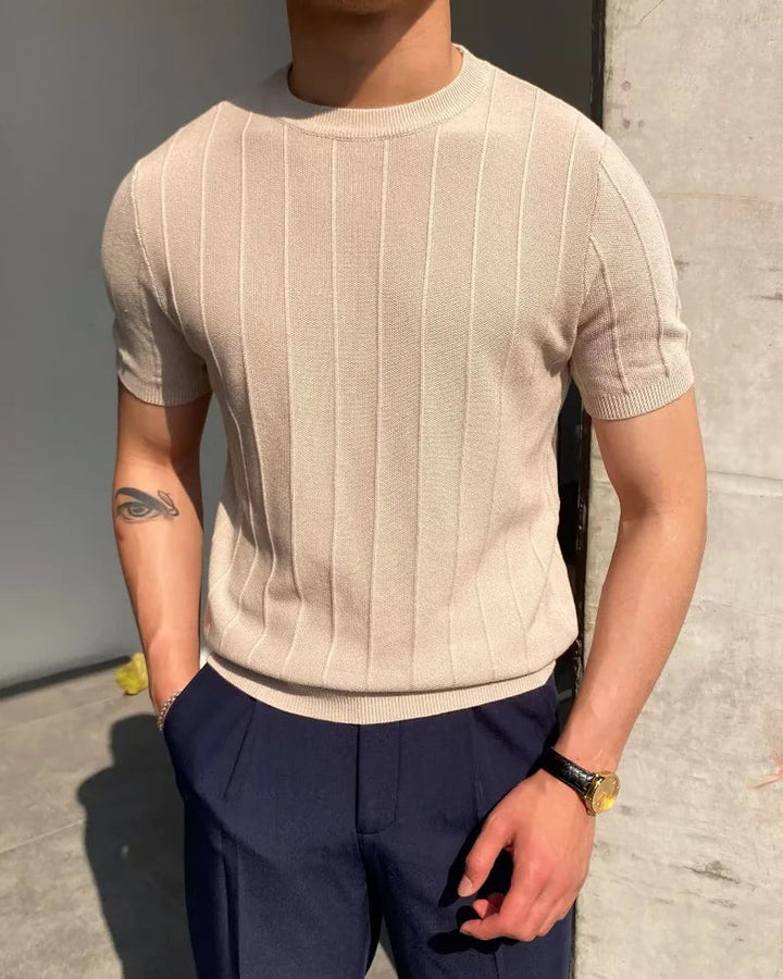 T-shirt homme à col ras du cou côtelé | Basique décontracté texturé