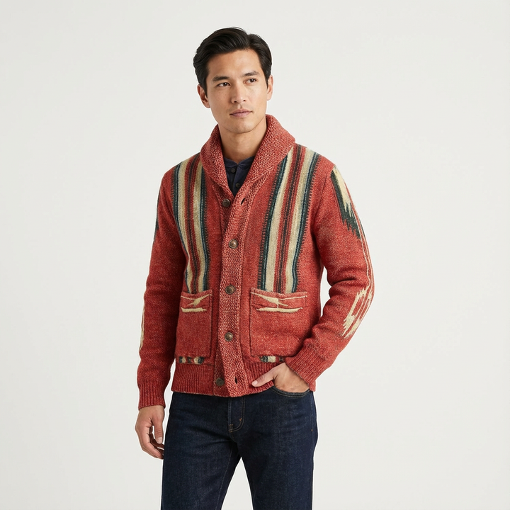 Men's Jacquard-Knit Cardigan | Button-Front Smart Casual Layer