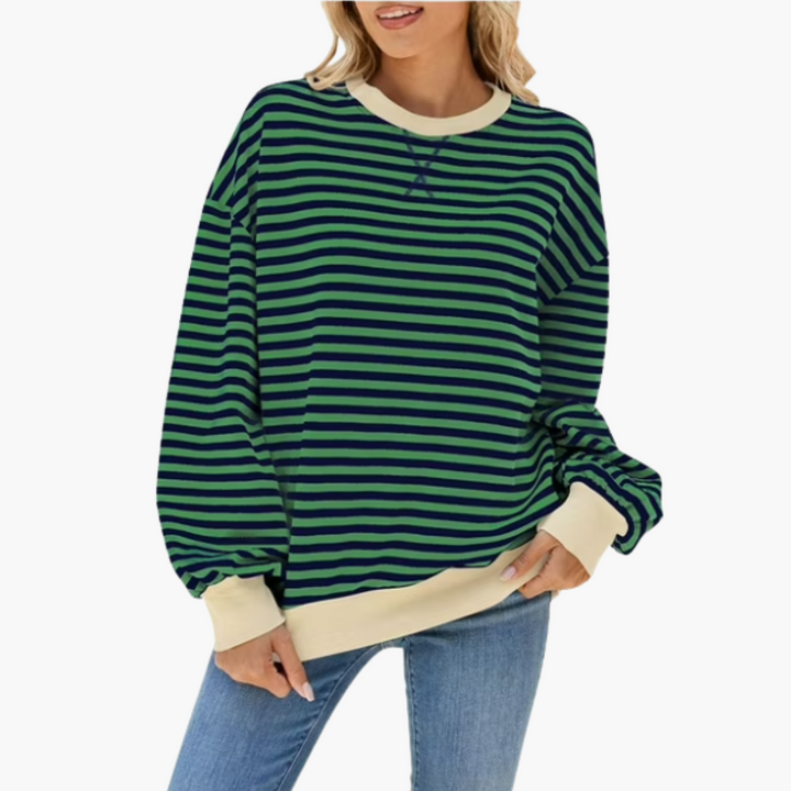 Dame Overdimensioneret Stribet Sweatshirt | Afslappet Langærmet Pullover