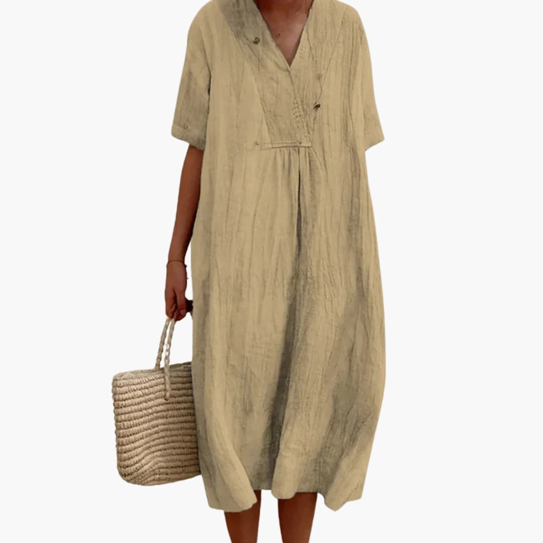 Robe bohème à col en V pour femme | Robe d'été ample décontractée