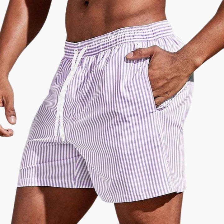 Herre Stribede Boardshorts | Elastisk Talje Svøm Kort