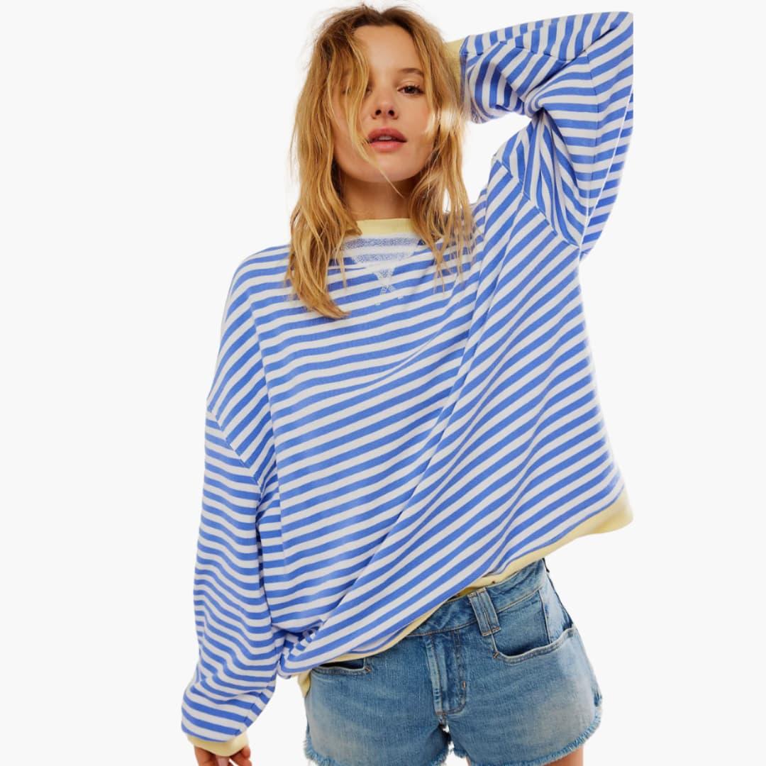 Dame Overdimensioneret Stribet Sweatshirt | Afslappet Langærmet Pullover