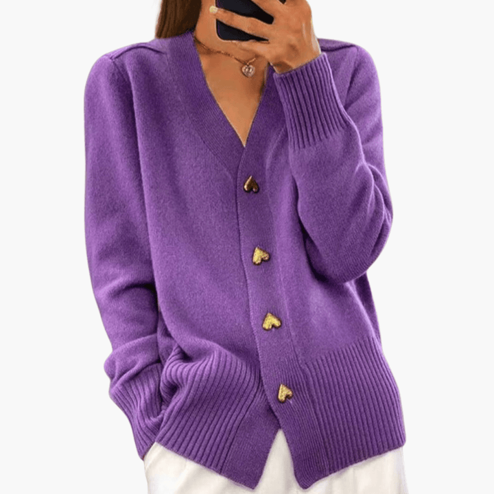 Dame Hjerteknap Cardigan | Elegante Strikke Knap-op Trøje