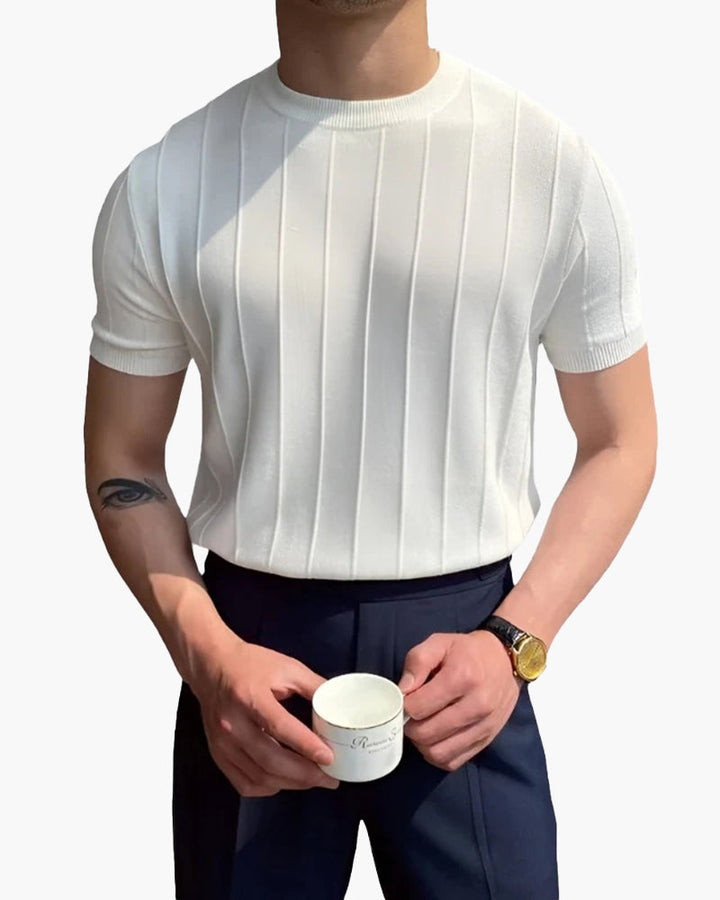T-shirt homme à col ras du cou côtelé | Basique décontracté texturé