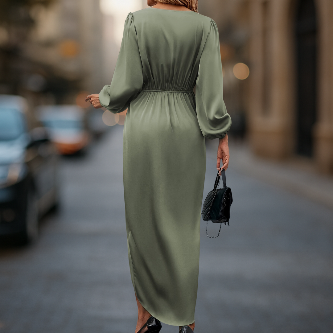 Robe Dame Sateng Apparence | Manches Longues Et Détails Plissés À La Taille