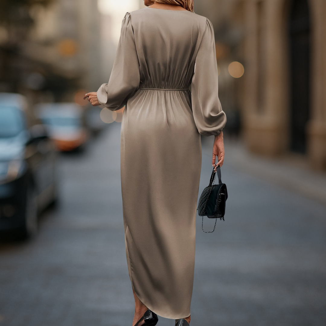 Robe Dame Sateng Apparence | Manches Longues Et Détails Plissés À La Taille