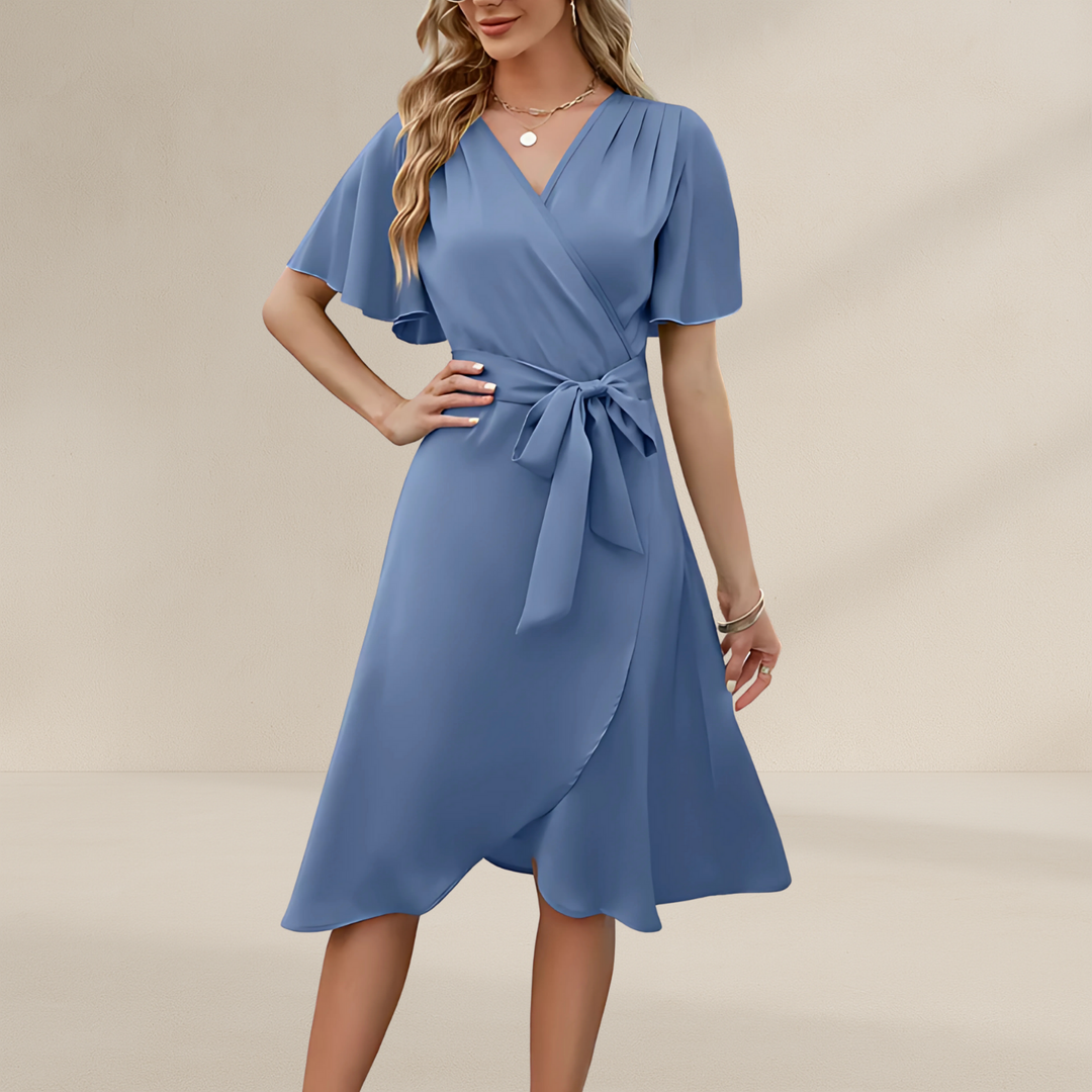 Robe portefeuille femme | Décolleté en V avec ceinture en soie style estival