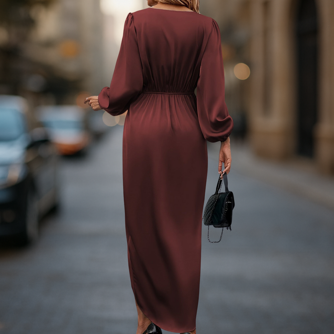 Robe Dame Sateng Apparence | Manches Longues Et Détails Plissés À La Taille