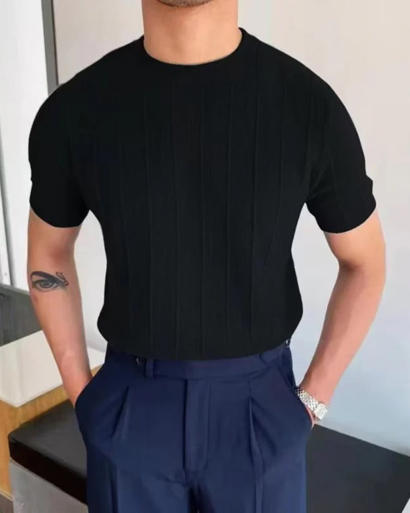 T-shirt homme à col ras du cou côtelé | Basique décontracté texturé