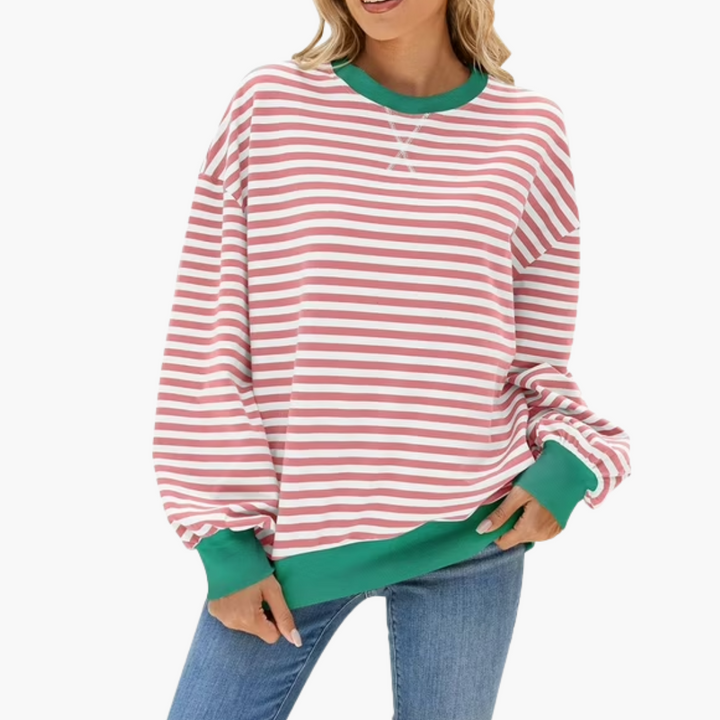 Dame Overdimensioneret Stribet Sweatshirt | Afslappet Langærmet Pullover