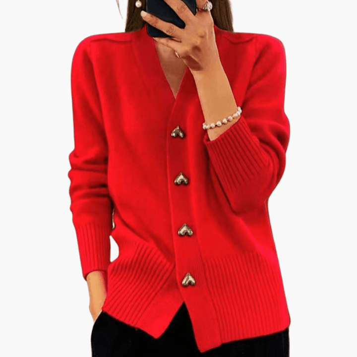 Dame Hjerteknap Cardigan | Elegante Strikke Knap-op Trøje