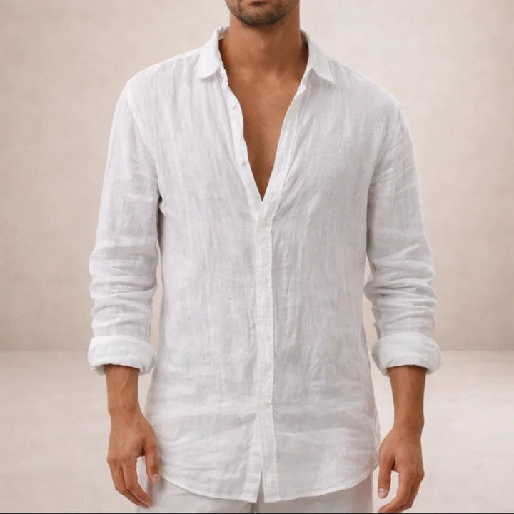 Herre Langærmet Åben Krave Skjorte | Almindelig Pasform Linned-Stil Sommeroverdel