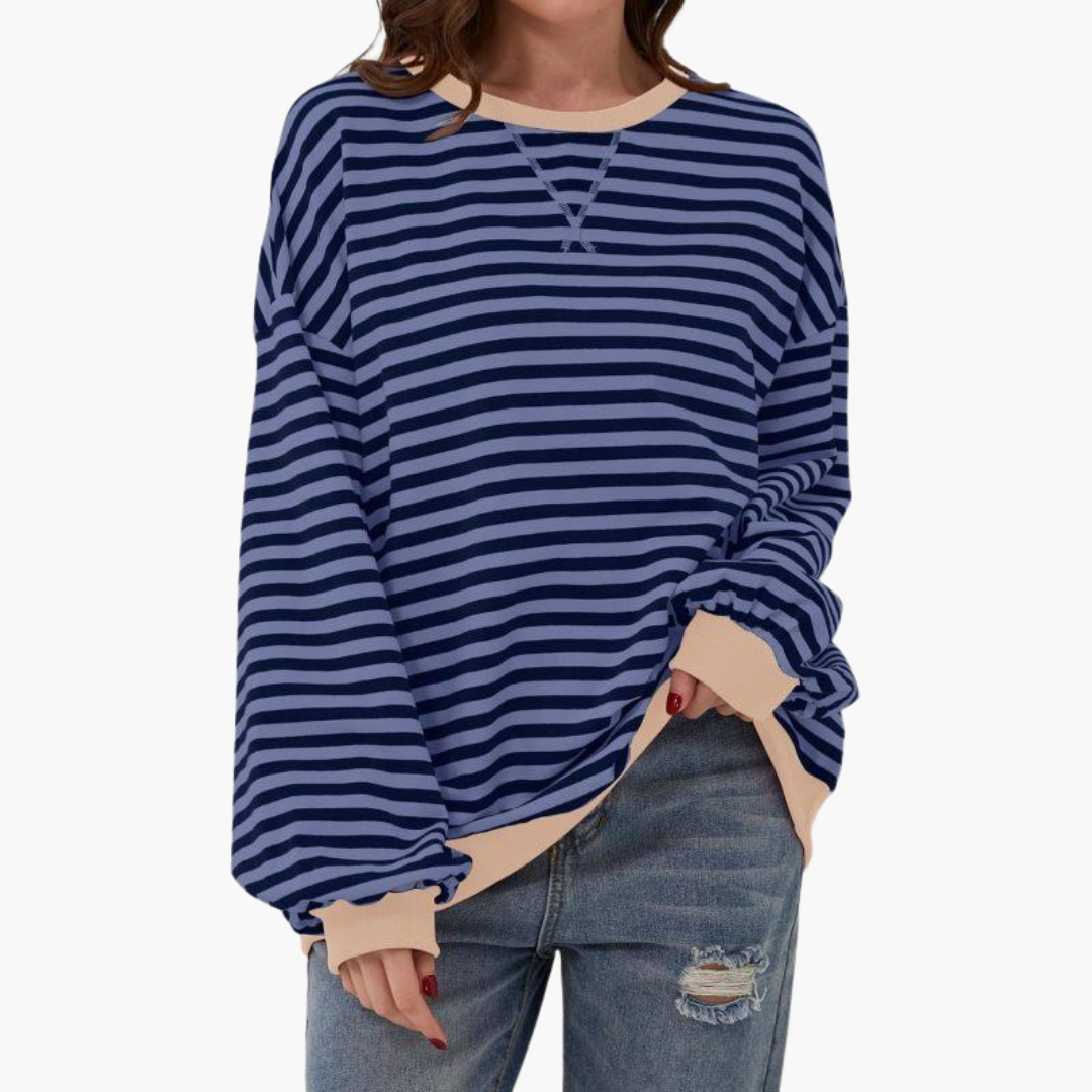 Dame Overdimensioneret Stribet Sweatshirt | Afslappet Langærmet Pullover