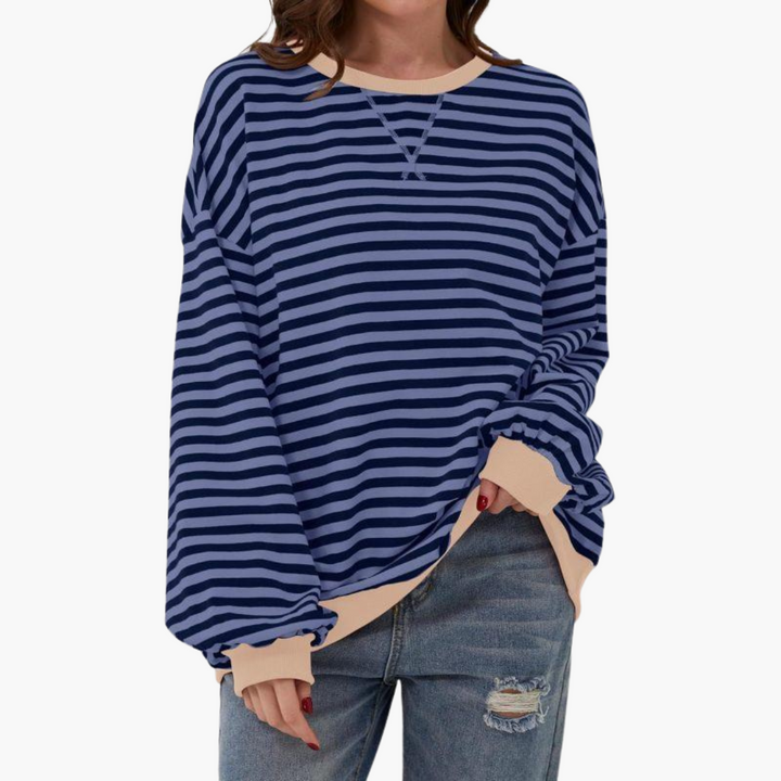 Dame Overdimensioneret Stribet Sweatshirt | Afslappet Langærmet Pullover