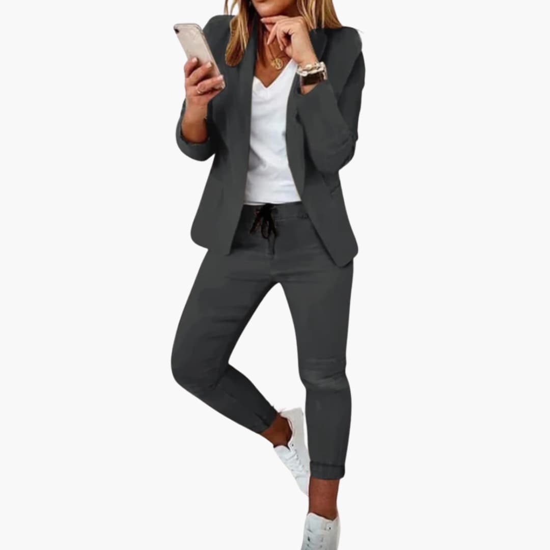 Dame Blazer Jogger Sæt | Afslappet Todelt Lounge-Dragt