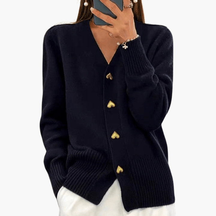 Dame Hjerteknap Cardigan | Elegante Strikke Knap-op Trøje