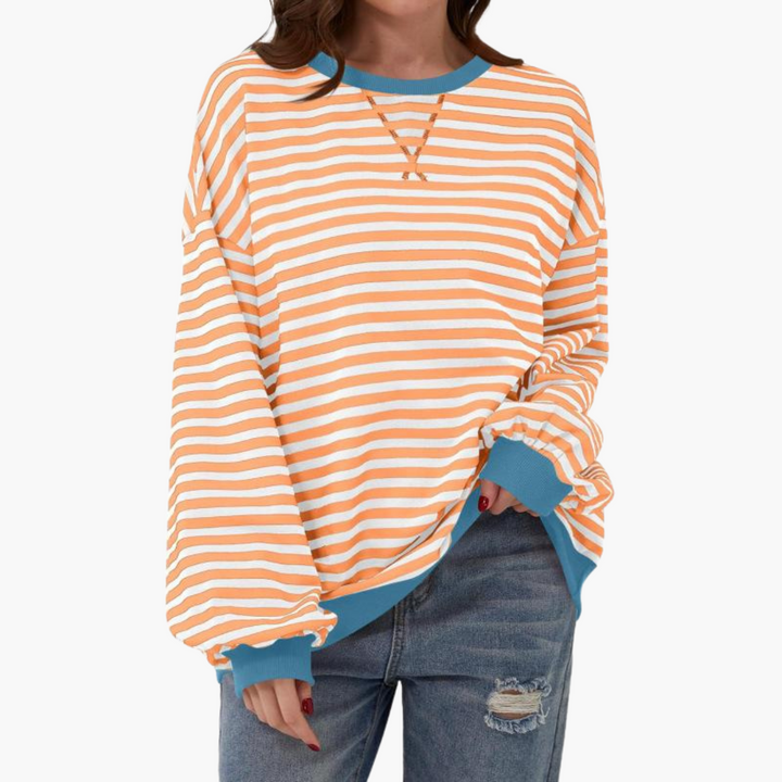 Dame Overdimensioneret Stribet Sweatshirt | Afslappet Langærmet Pullover