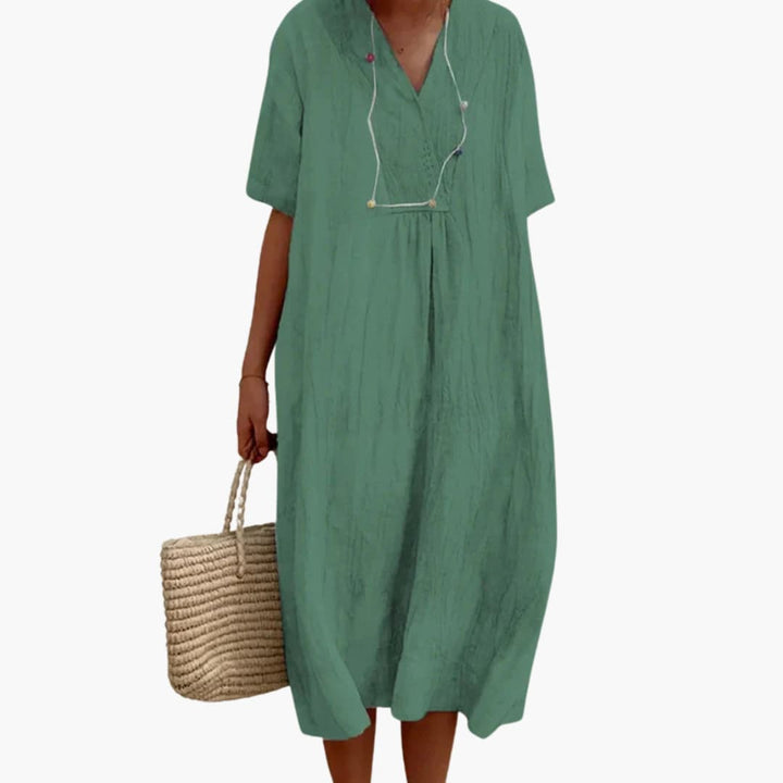 Robe bohème à col en V pour femme | Robe d'été ample décontractée