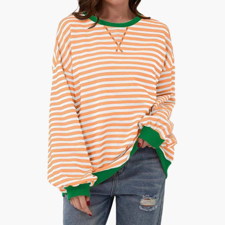 Dame Overdimensioneret Stribet Sweatshirt | Afslappet Langærmet Pullover