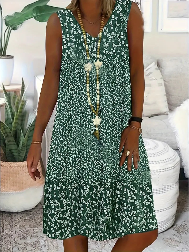 Robe d'été sans manches à encolure en V pour femme | Imprimé floral blanc