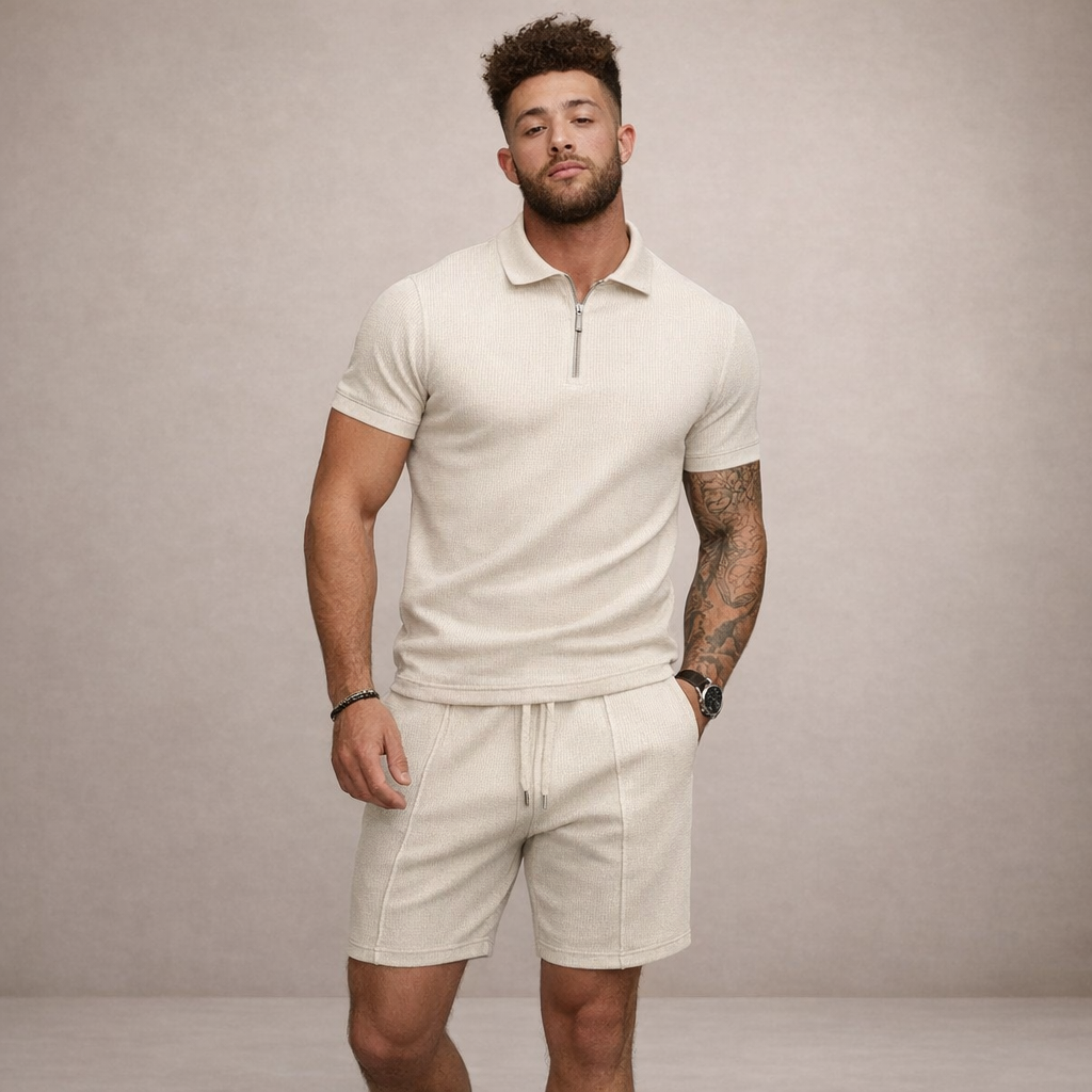 Herre Polo- og Shortssæt | Åndbart Smal Passform Sommeroutfit