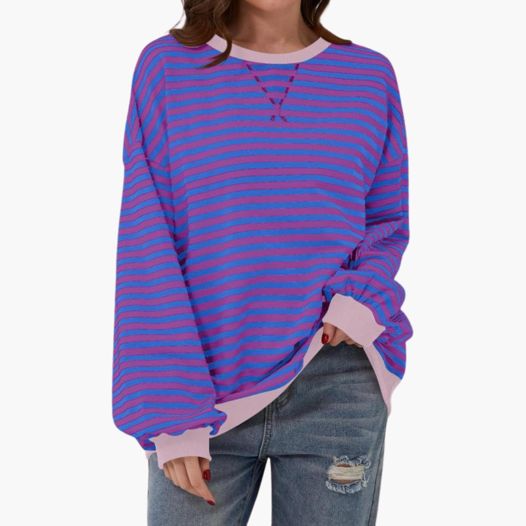 Dame Overdimensioneret Stribet Sweatshirt | Afslappet Langærmet Pullover
