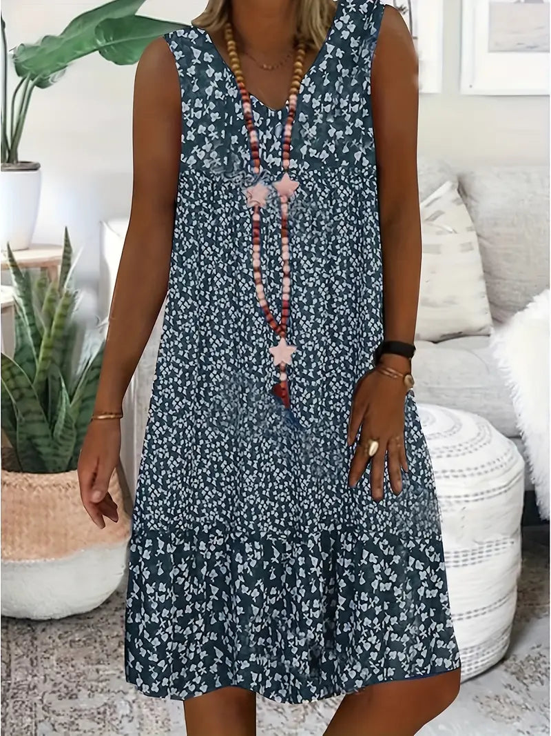 Robe d'été sans manches à encolure en V pour femme | Imprimé floral blanc