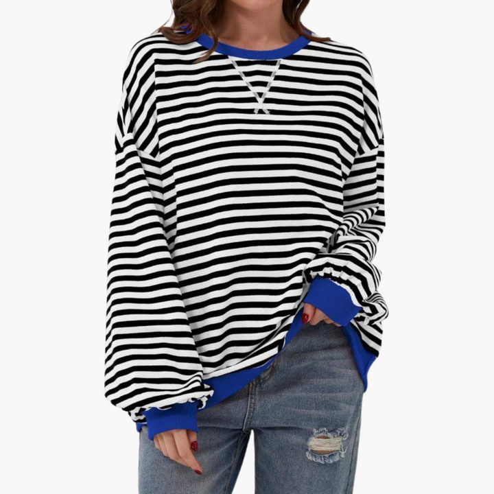 Dame Overdimensioneret Stribet Sweatshirt | Afslappet Langærmet Pullover
