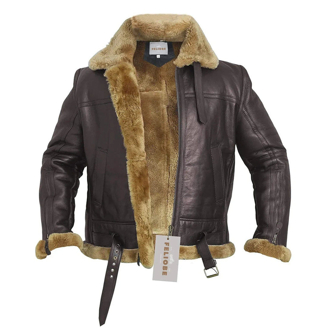 Herre Shearling Stil Bomberjakke | Aviatiker Stil B3-Jakke