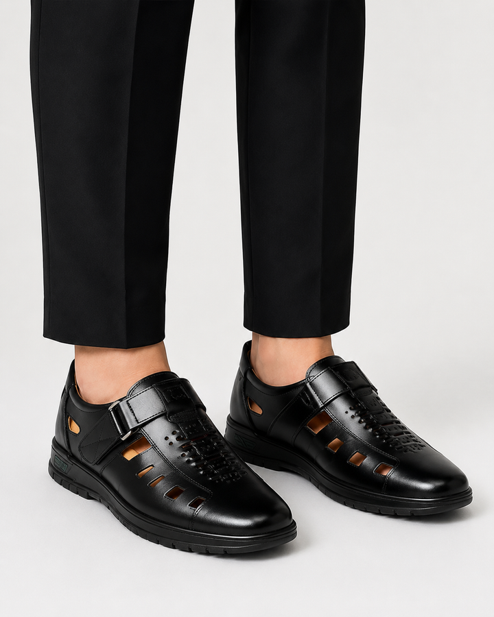 Sandales fermées pour homme à bout ouvert | Style en cuir, sandales d'été ajustables