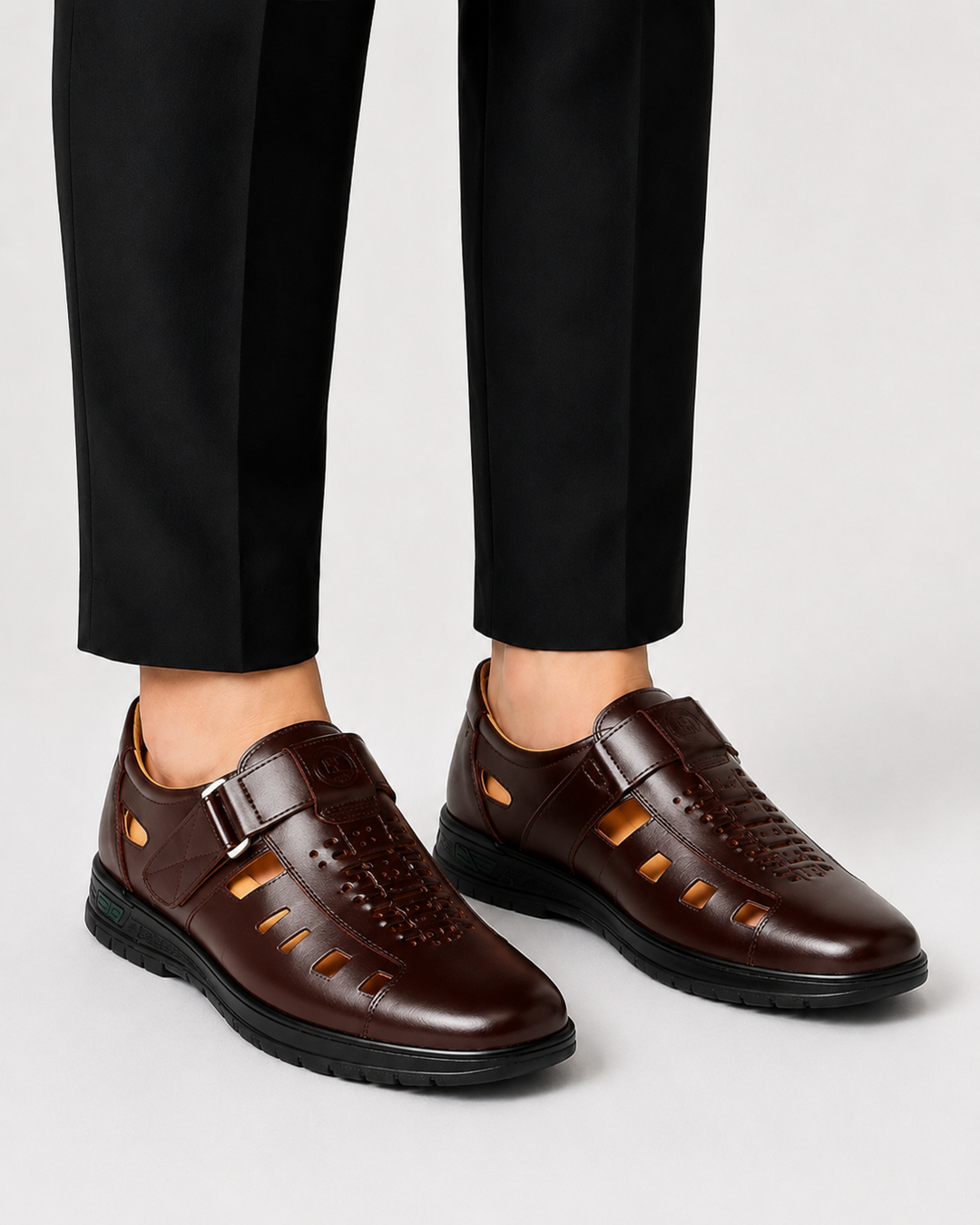 Sandales fermées pour homme à bout ouvert | Style en cuir, sandales d'été ajustables