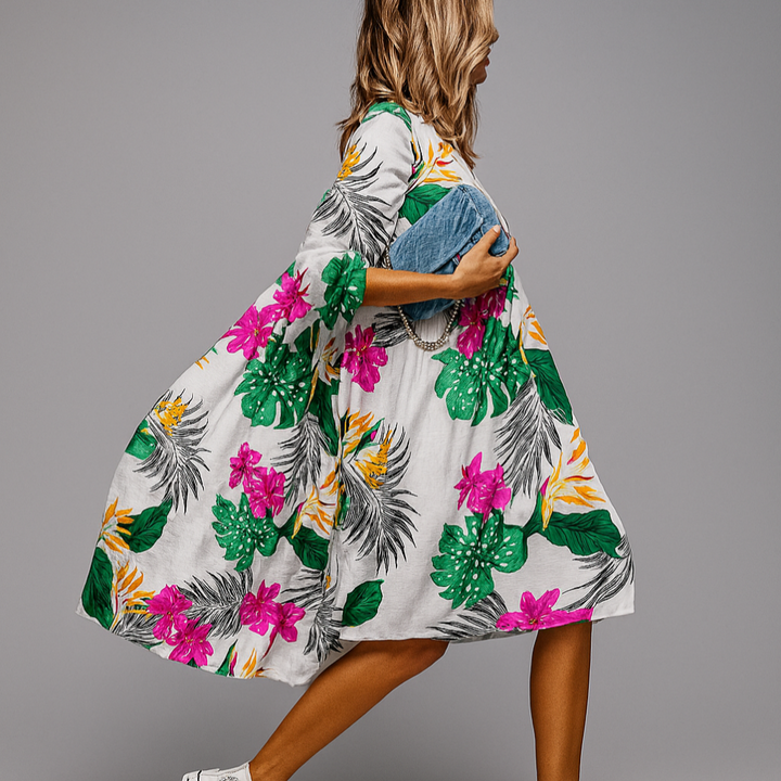 Robe midi ligne A pour femme | Manches bouffantes coupe oversize