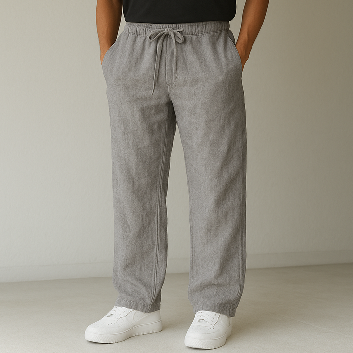 Pánské kalhoty ve lněném stylu se stahovací šňůrkou | Uvolněný smart-casual střih
