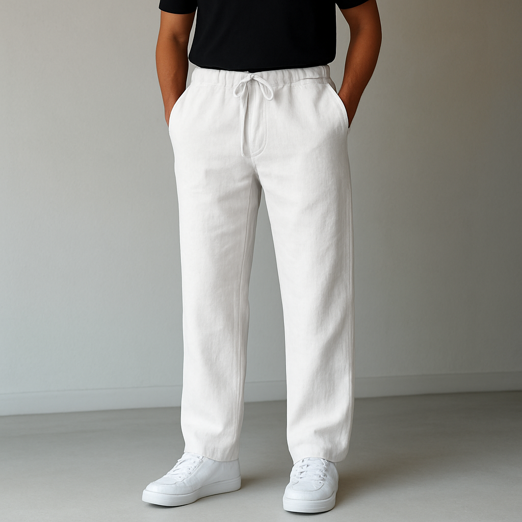 Pánské kalhoty ve lněném stylu se stahovací šňůrkou | Uvolněný smart-casual střih