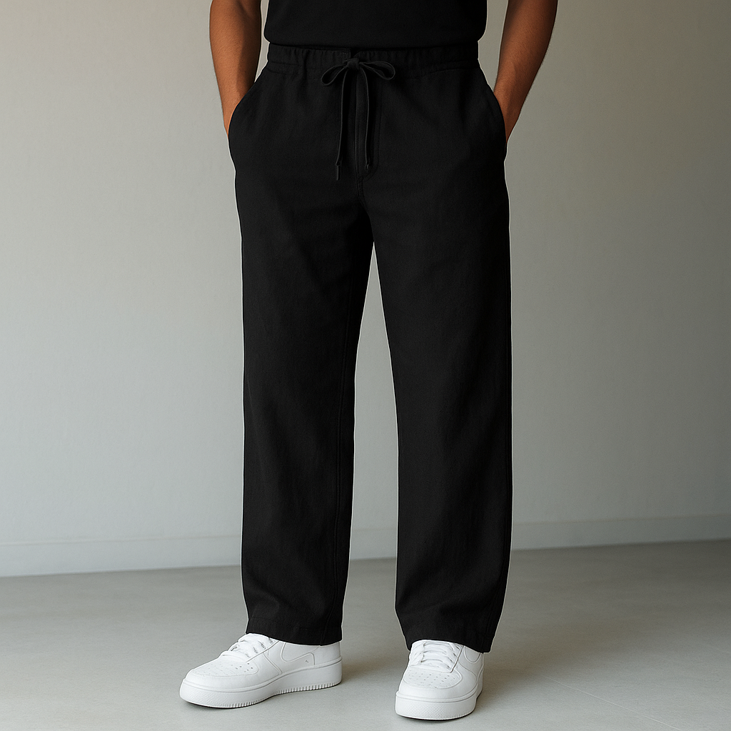 Pánské kalhoty ve lněném stylu se stahovací šňůrkou | Uvolněný smart-casual střih