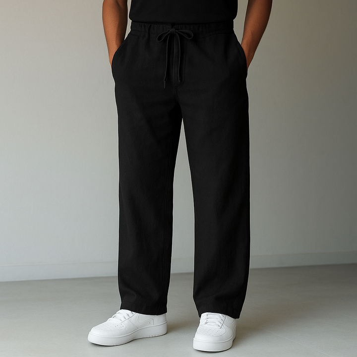 Pánské kalhoty ve lněném stylu se stahovací šňůrkou | Uvolněný smart-casual střih