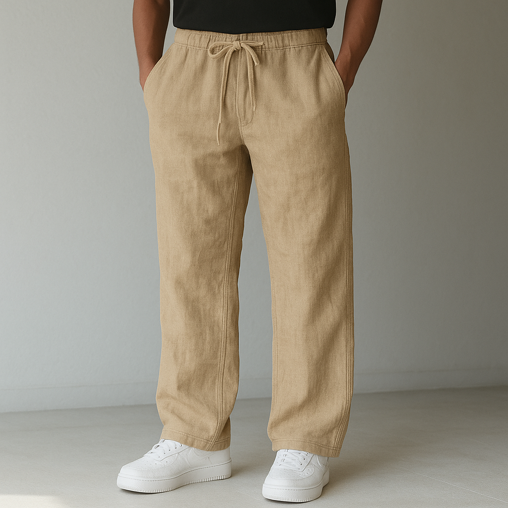 Pánské kalhoty ve lněném stylu se stahovací šňůrkou | Uvolněný smart-casual střih